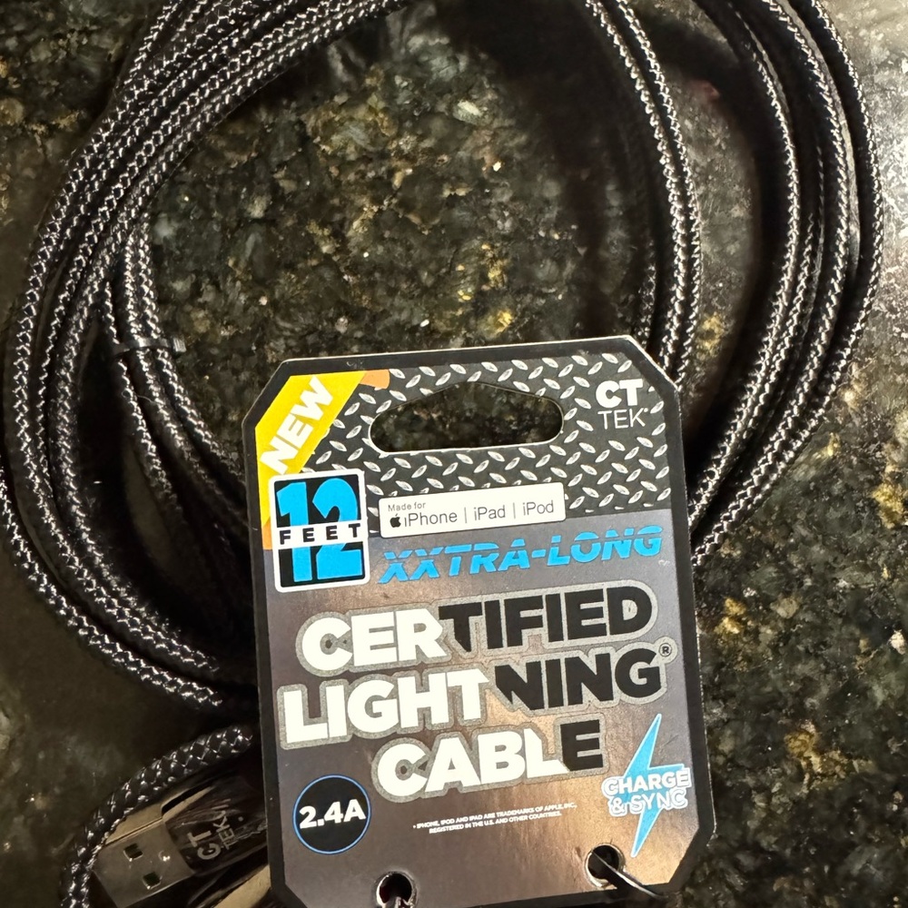 Extra-Long Certified Lightning Cable - Black